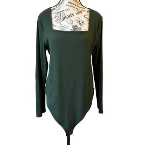 Old Navy Body Suit Women’s XXL Long Sleeve Square Neck Ribbed Dark Green Stretch